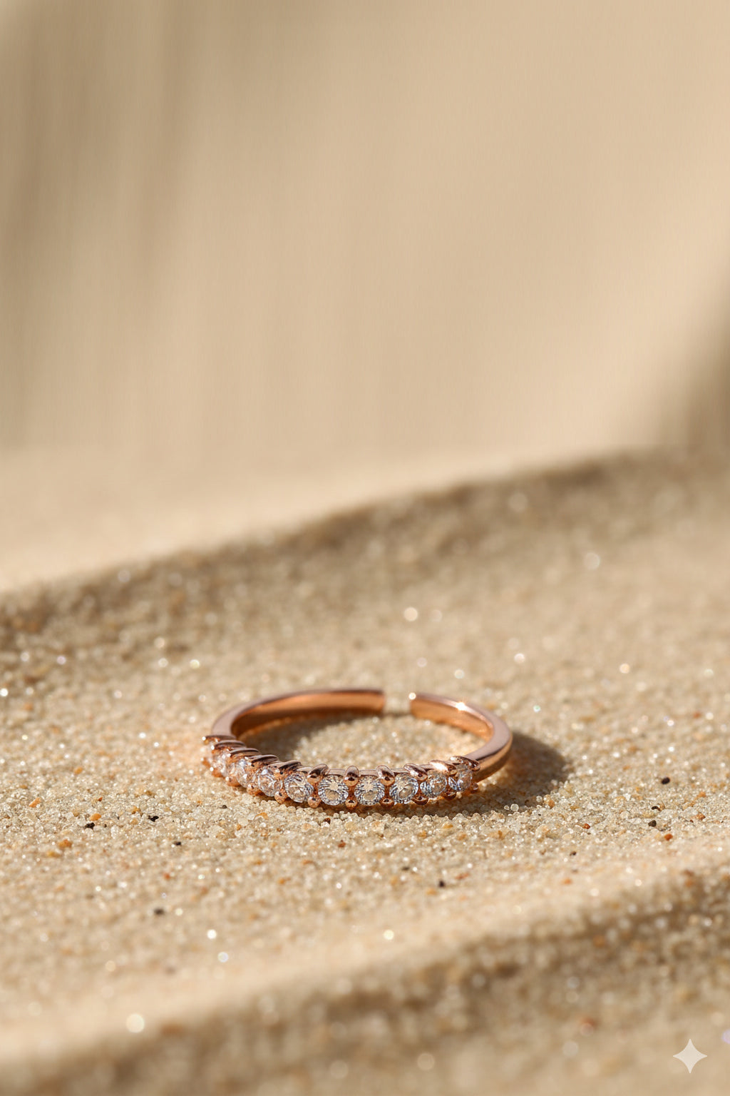 Jewello alluring rose gold plated and studded American diamond Adjustable finger ring for women and girls.