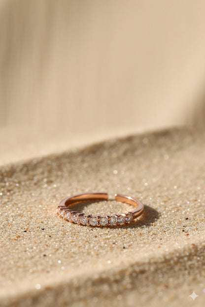 Jewello alluring rose gold plated and studded American diamond Adjustable finger ring for women and girls.