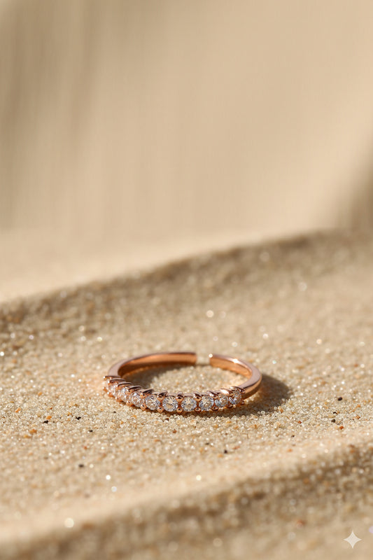 Jewello alluring rose gold plated and studded American diamond Adjustable finger ring for women and girls.