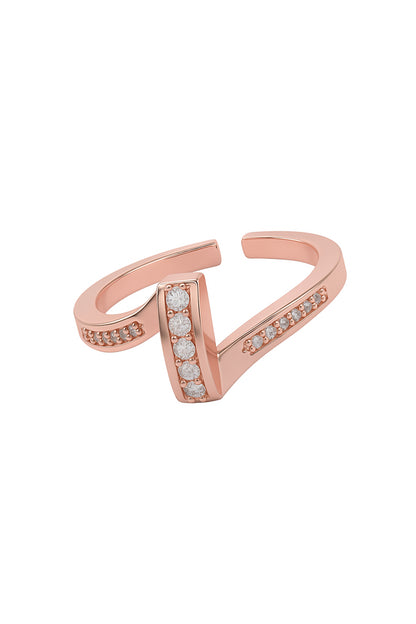 Jewello gorgeous rose gold plated and studded American diamond Adjustable finger ring for women and girls.