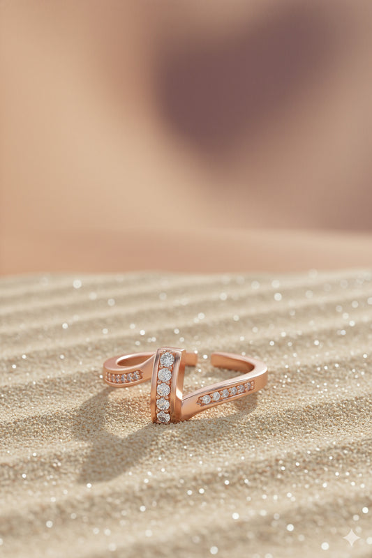 Jewello gorgeous rose gold plated and studded American diamond Adjustable finger ring for women and girls.