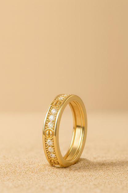 Jewello beautiful gold plated and studded American diamond Adjustable finger ring women and girls.