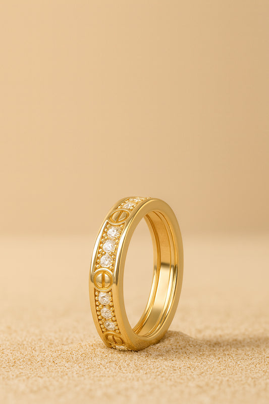 Jewello beautiful gold plated and studded American diamond Adjustable finger ring women and girls.
