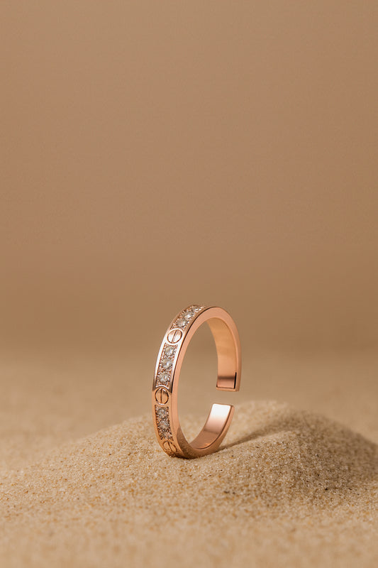 Jewello delightful rose gold and studded American diamond Adjustable finger ring for the women and girls.