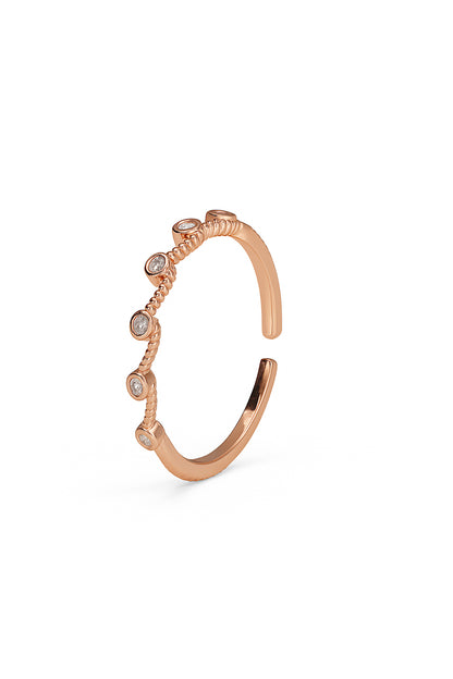 Jewello alluring rose gold plated and studded American diamond Adjustable finger ring for girls and women.