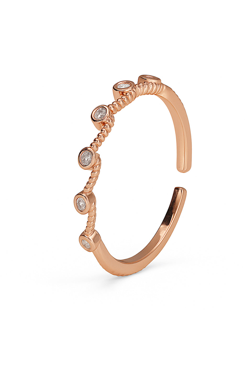 Jewello alluring rose gold plated and studded American diamond Adjustable finger ring for girls and women.