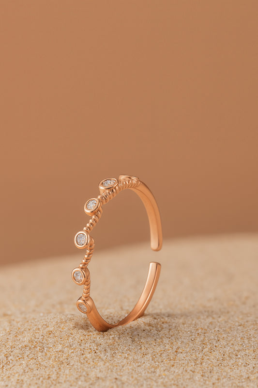 Jewello alluring rose gold plated and studded American diamond Adjustable finger ring for girls and women.