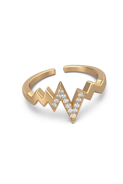 Jewello antique gold plated with a studded American diamond adjustable finger ring for women and girls.