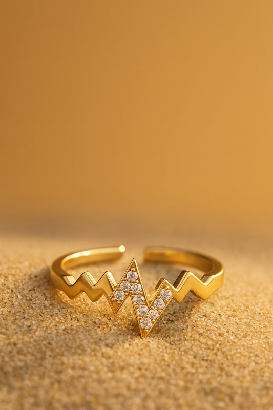 Jewello antique gold plated with a studded American diamond adjustable finger ring for women and girls.