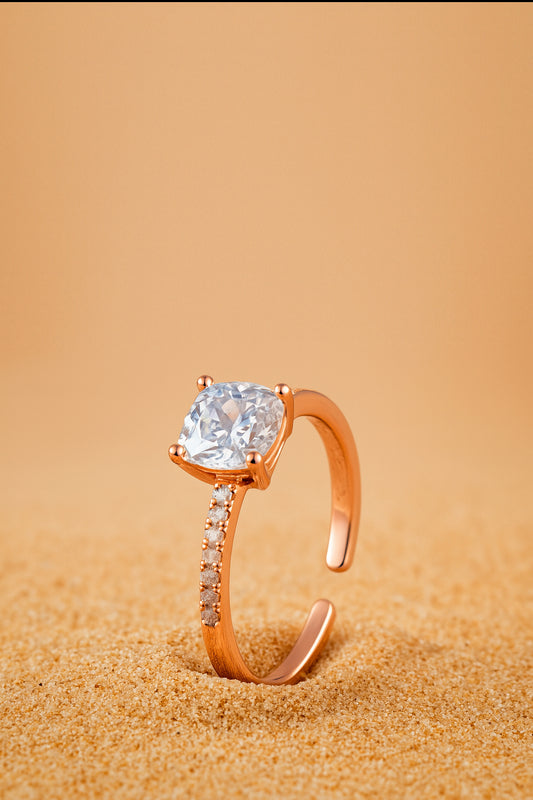 Jewello delicate rose gold plated and studded shimmering American diamond Adjustable finger ring for women and girls.