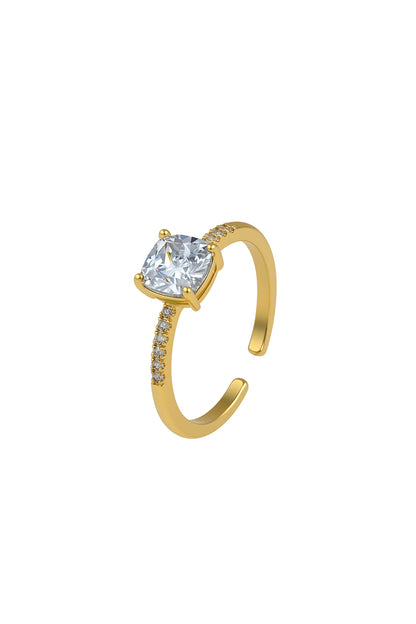 Jewello graceful gold plated and studded shimmering American diamond Adjustable finger ring for women and girls.