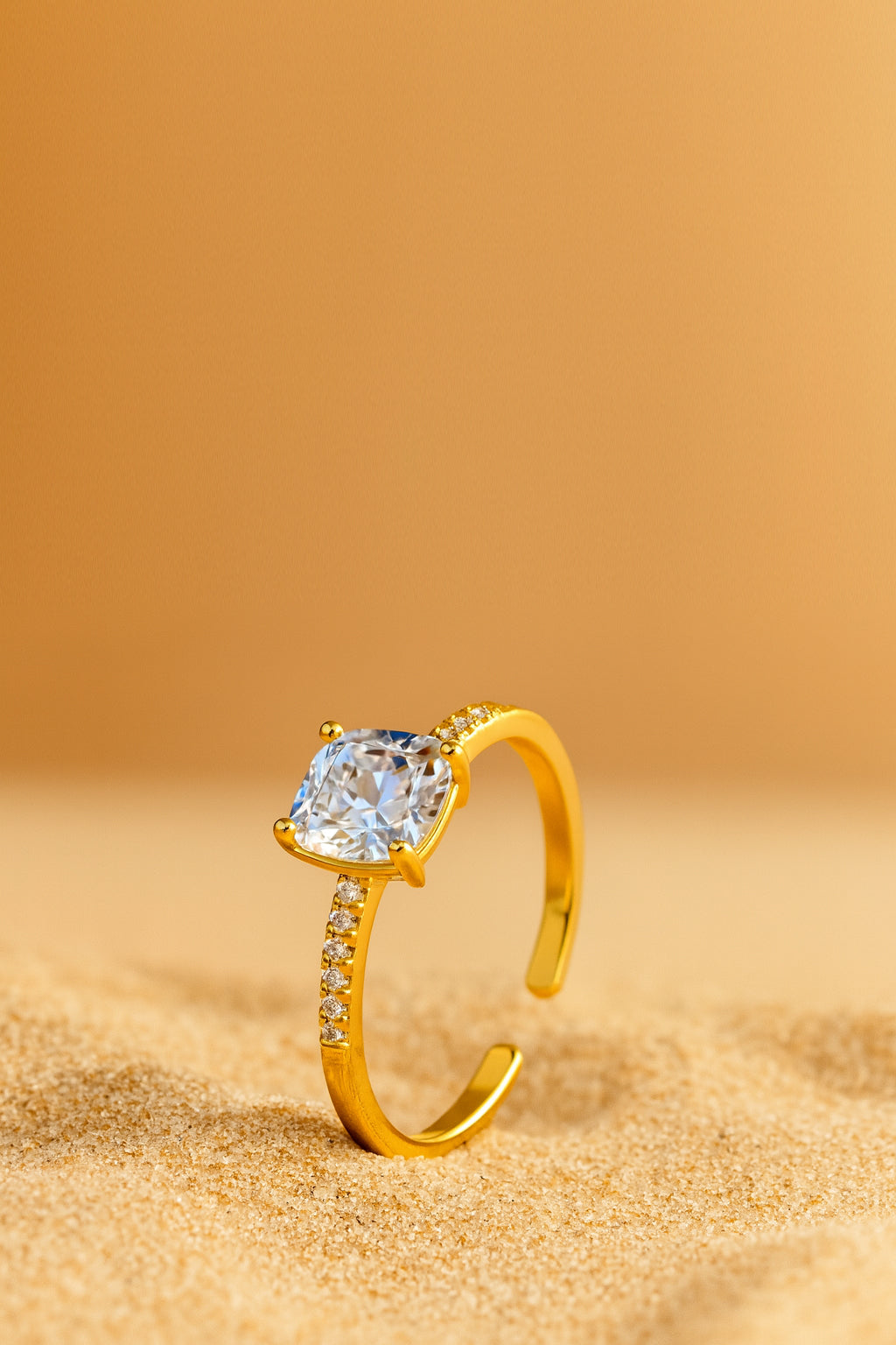 Jewello graceful gold plated and studded shimmering American diamond Adjustable finger ring for women and girls.