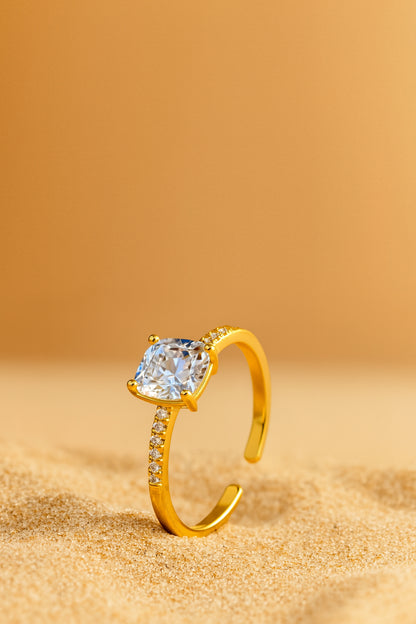Jewello graceful gold plated and studded shimmering American diamond Adjustable finger ring for women and girls.