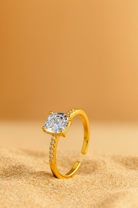 Jewello graceful gold plated and studded shimmering American diamond Adjustable finger ring for women and girls.