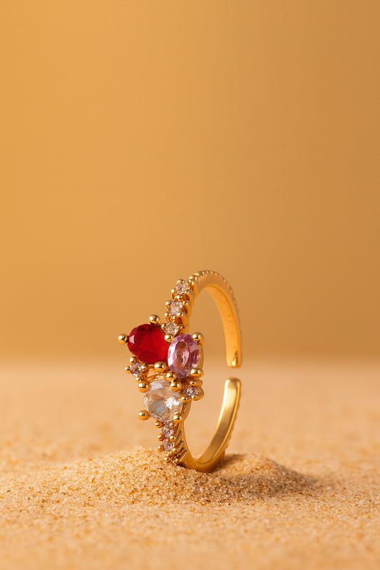 Jewello alluring gold plated and studded American diamond Adjustable finger ring for women and girls.