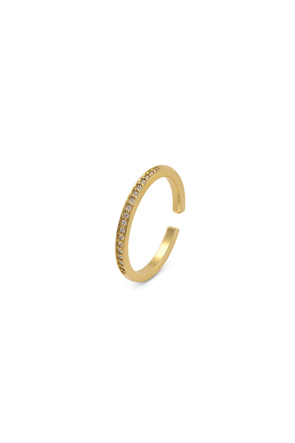 Jewello simple gold plated studded American diamond Adjustable finger ring for women and girls.