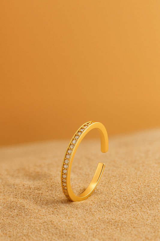 Jewello simple gold plated studded American diamond Adjustable finger ring for women and girls.