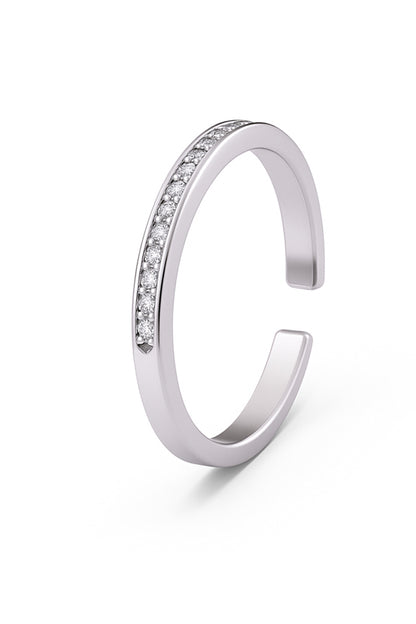 Jewello simple silver plated studded American diamond Adjustable Finger ring for women and girls.