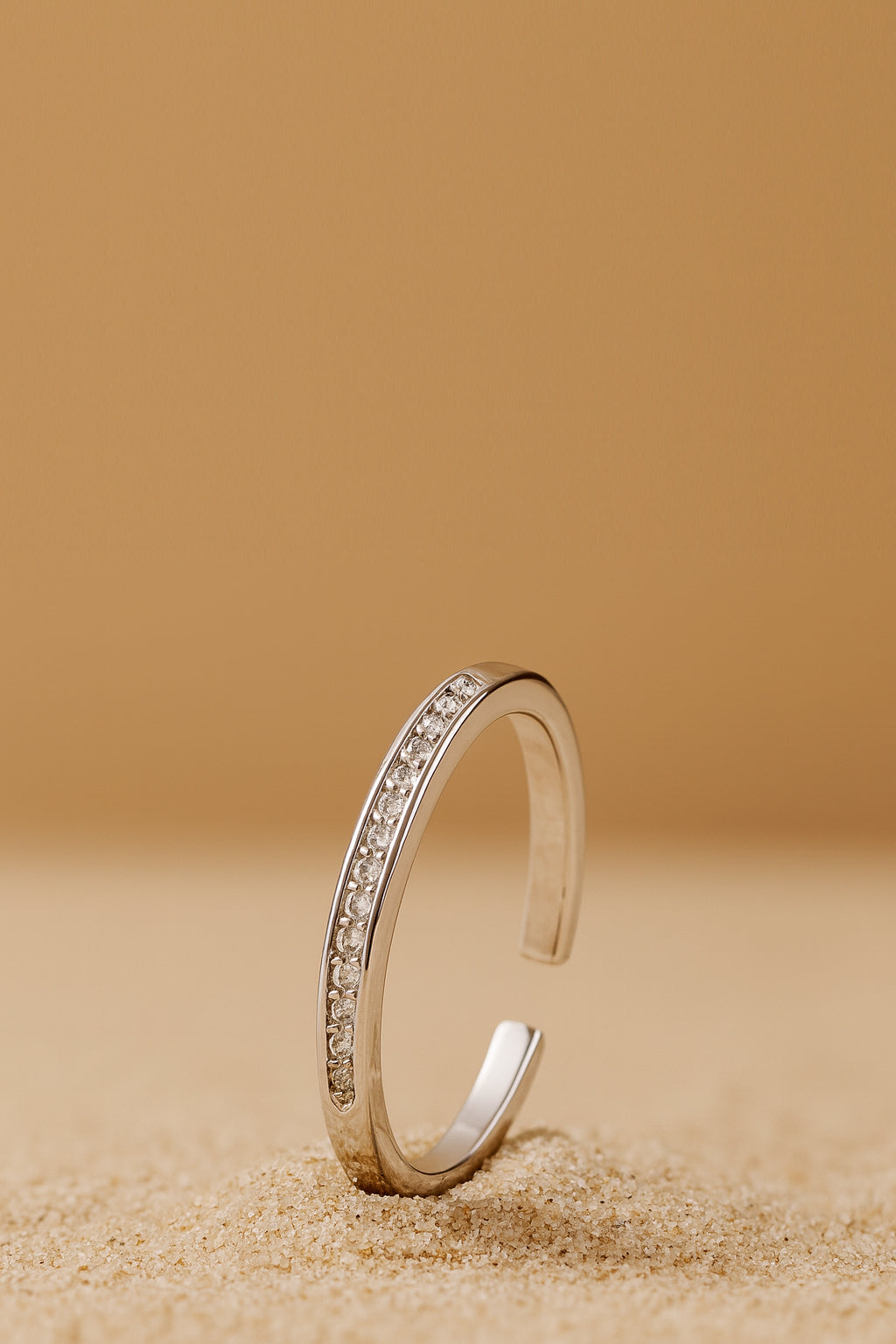 Jewello simple silver plated studded American diamond Adjustable Finger ring for women and girls.