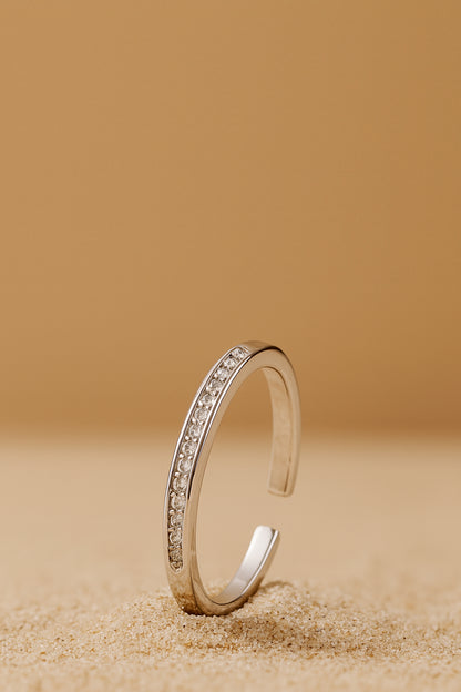 Jewello simple silver plated studded American diamond Adjustable Finger ring for women and girls.
