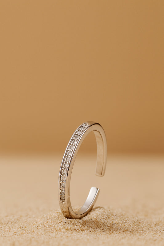 Jewello simple silver plated studded American diamond Adjustable Finger ring for women and girls.
