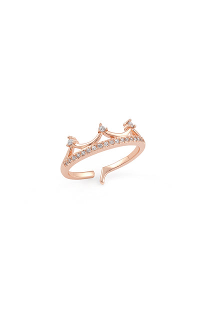 Jewello stylish gold-plated crown shape and studded American diamond Adjustable finger ring for women and girls.