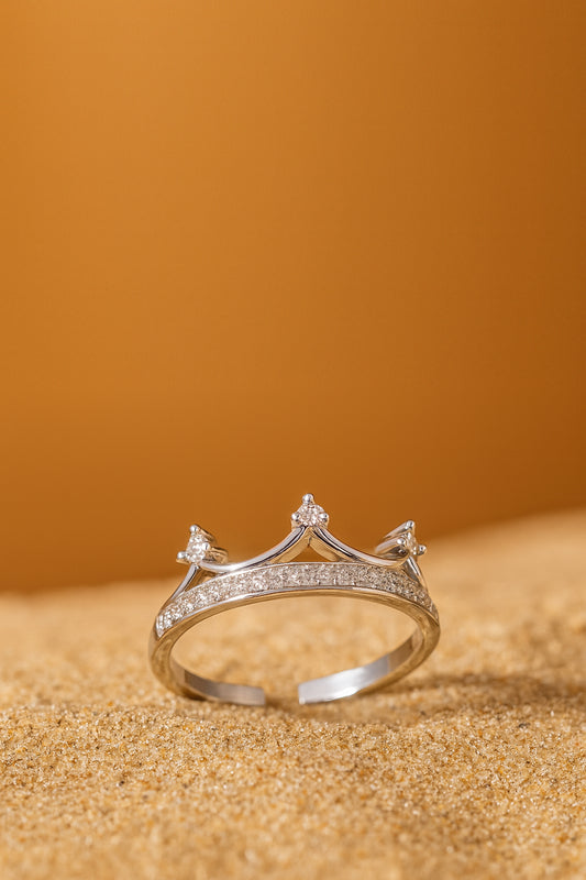Jewello  gracefully silver plated and studded shimmering American diamond Adjustable finger ring for women and girls.