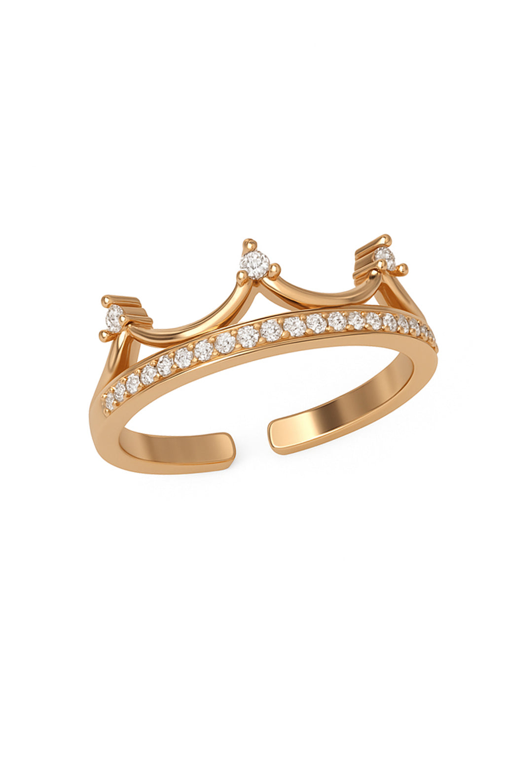 Jewello stylish gold-plated crown shape and studded American diamond Adjustable finger ring for women and girls.