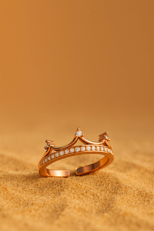 Jewello stylish gold-plated crown shape and studded American diamond Adjustable finger ring for women and girls.