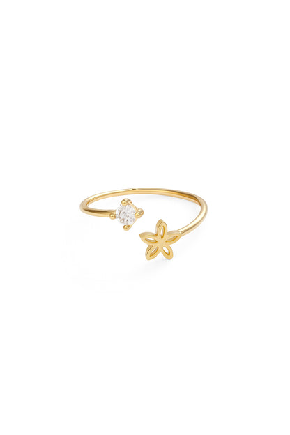Jewello stylish golden finish floral design and studded American diamond Adjustable finger ring for women and girls.