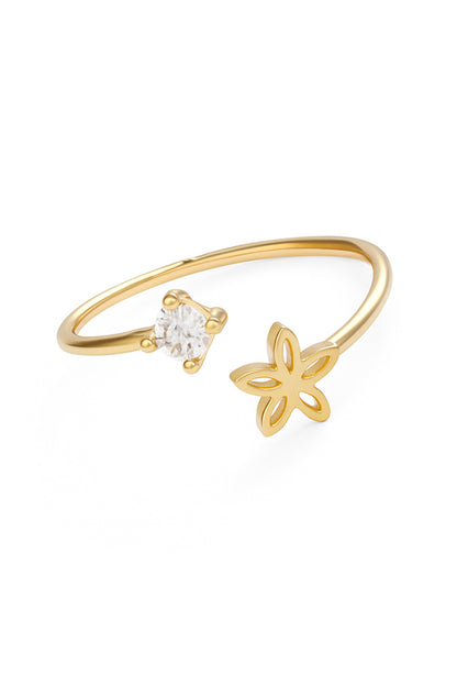 Jewello stylish golden finish floral design and studded American diamond Adjustable finger ring for women and girls.