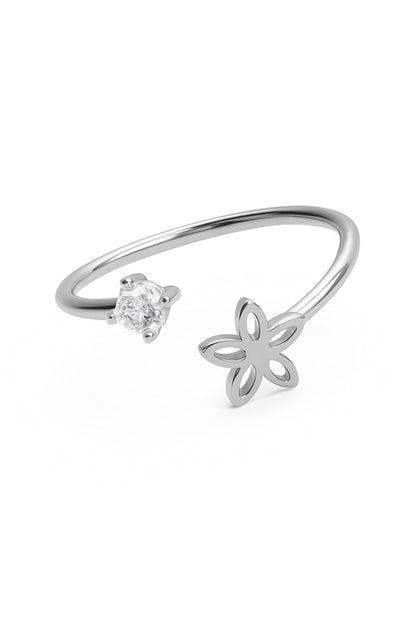 Jewello silver platted illuminating floral design Adjustable finger ring for women and girls.