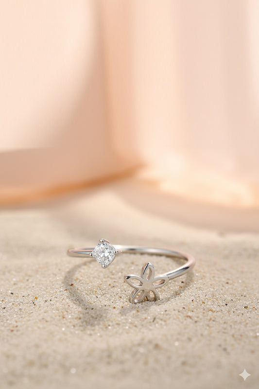 Jewello silver platted illuminating floral design Adjustable finger ring for women and girls.