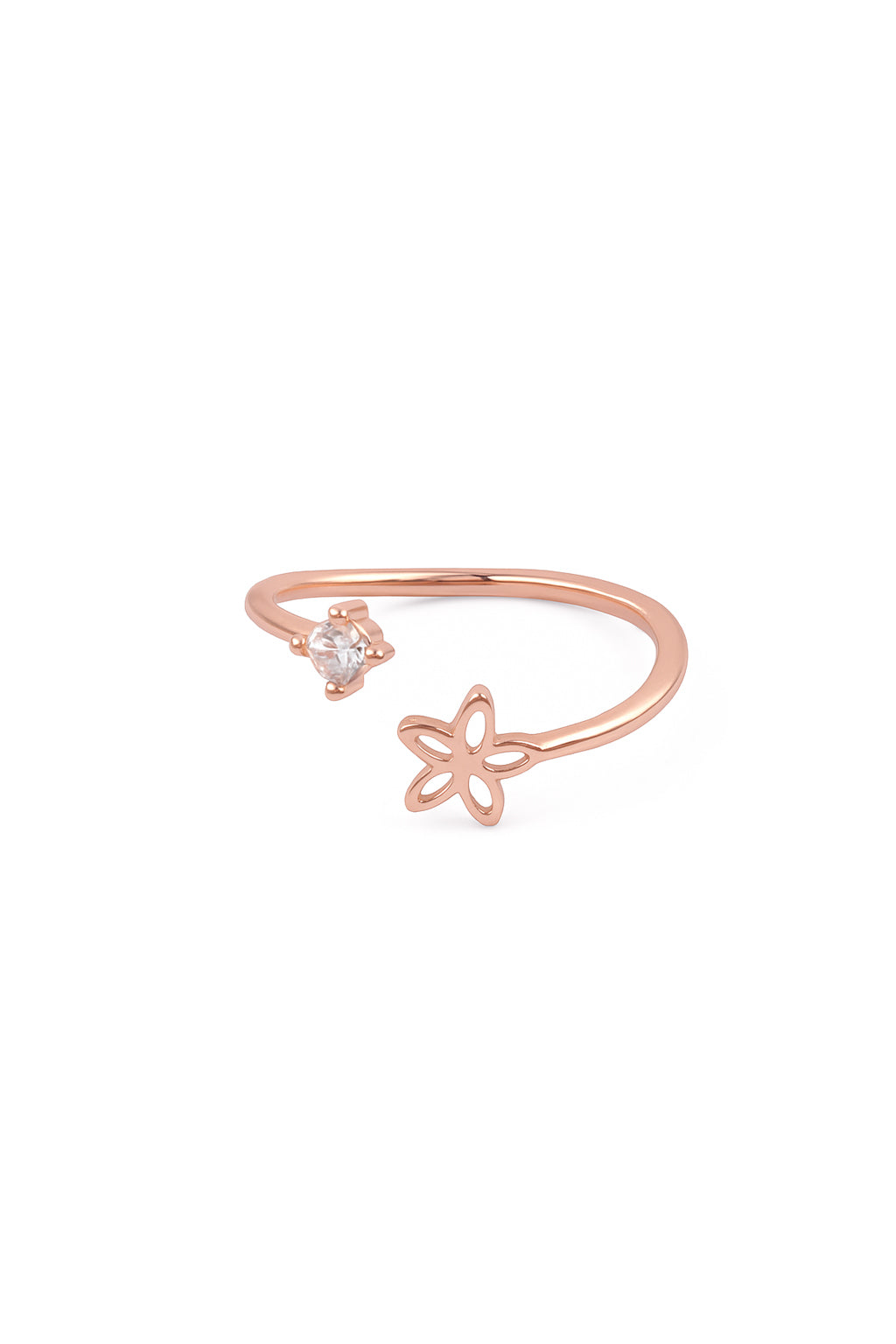 Jewello stylish rose gold plated floral design and studded shimmering white stone Adjustable finger ring women and girls.