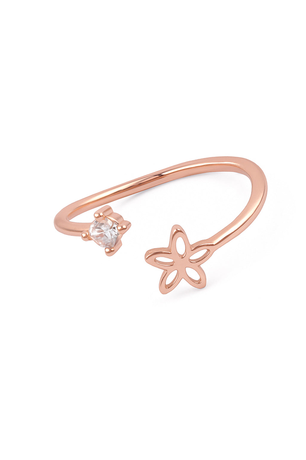 Jewello stylish rose gold plated floral design and studded shimmering white stone Adjustable finger ring women and girls.