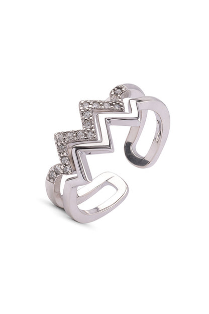 Jewello antique trendy silver plated and studded American diamond Adjustable finger ring for women and girls.