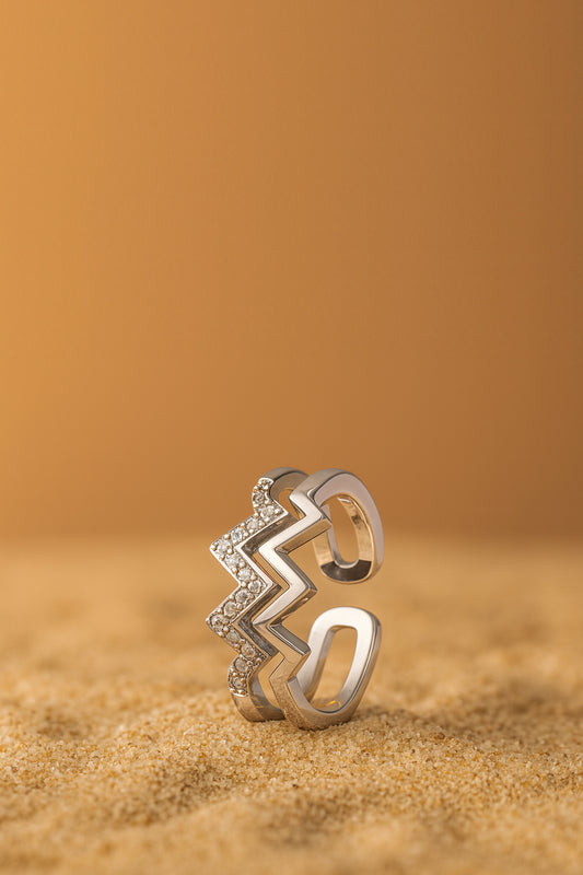 Jewello antique trendy silver plated and studded American diamond Adjustable finger ring for women and girls.