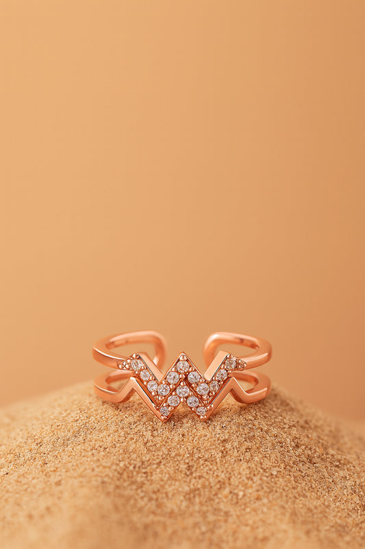Jewello charming rose gold plated and studded American diamond Adjustable finger ring for women and girls.