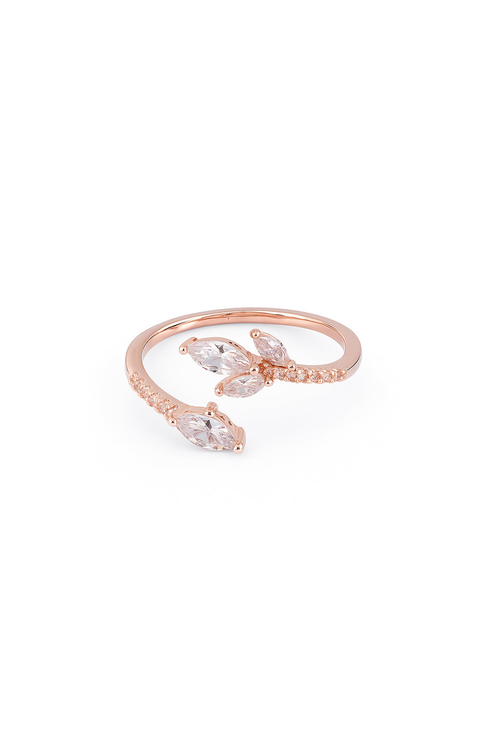 Jewello fascinating rose gold plated floral design and studded American diamond Adjustable finger ring for women and girls.