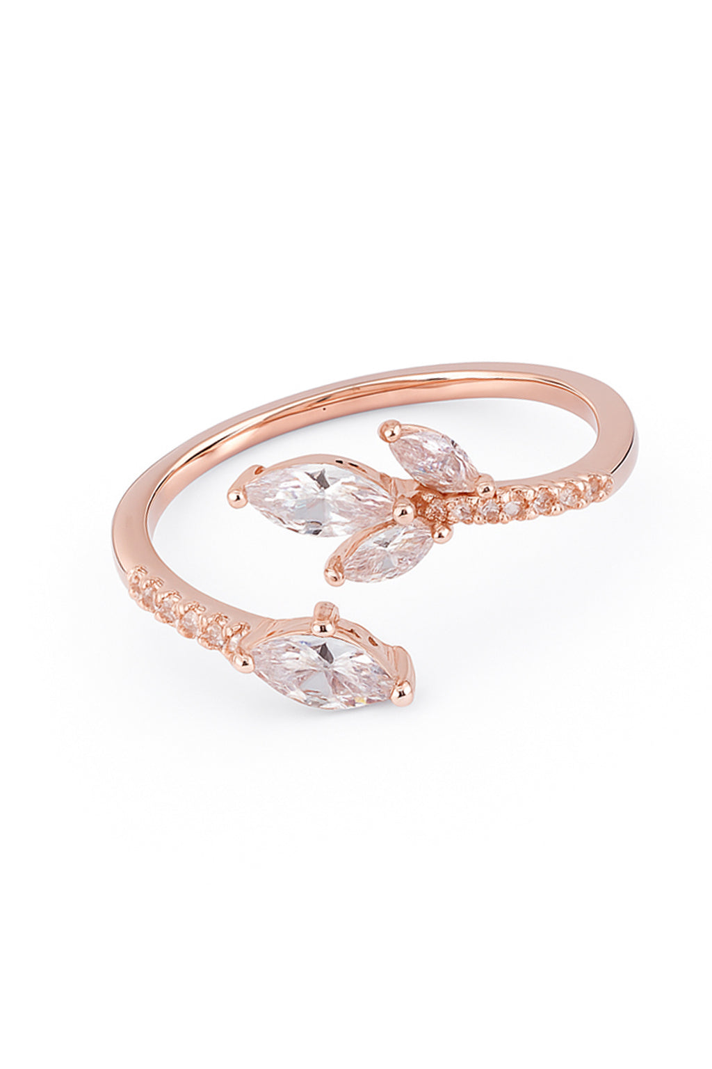 Jewello fascinating rose gold plated floral design and studded American diamond Adjustable finger ring for women and girls.