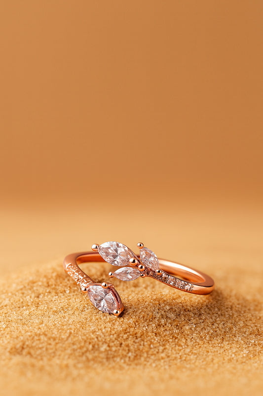 Jewello fascinating rose gold plated floral design and studded American diamond Adjustable finger ring for women and girls.