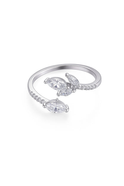 Jewello delicate and stylish silver-plated floral design and studded American diamond Adjustable finger ring for women and girls.