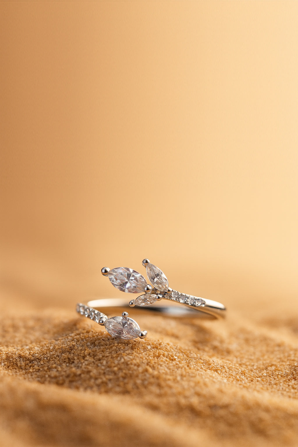 Jewello delicate and stylish silver-plated floral design and studded American diamond Adjustable finger ring for women and girls.