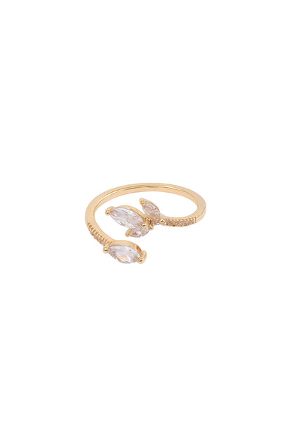 Jewello beautifully gold pated floral design and studded shimmiring American diamond Adjustable finger ring for women and girls.