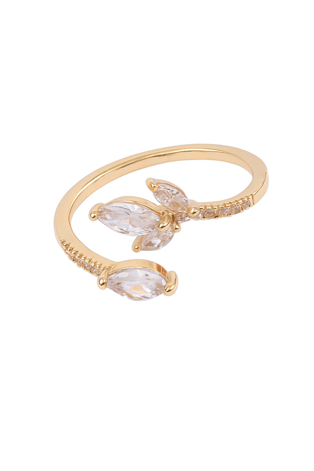Jewello beautifully gold pated floral design and studded shimmiring American diamond Adjustable finger ring for women and girls.