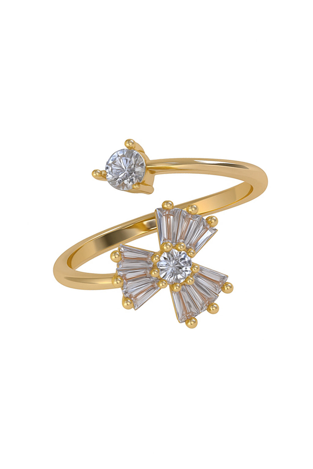 Jewello elegant gold-plated floral design and studded shimmiring white stone Adjustable finger ring for women and girls.