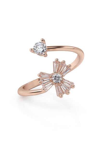 Jewello delightful rose gold-plated floral design studded shimmering white stone Adjustable finger ring for women and girls.