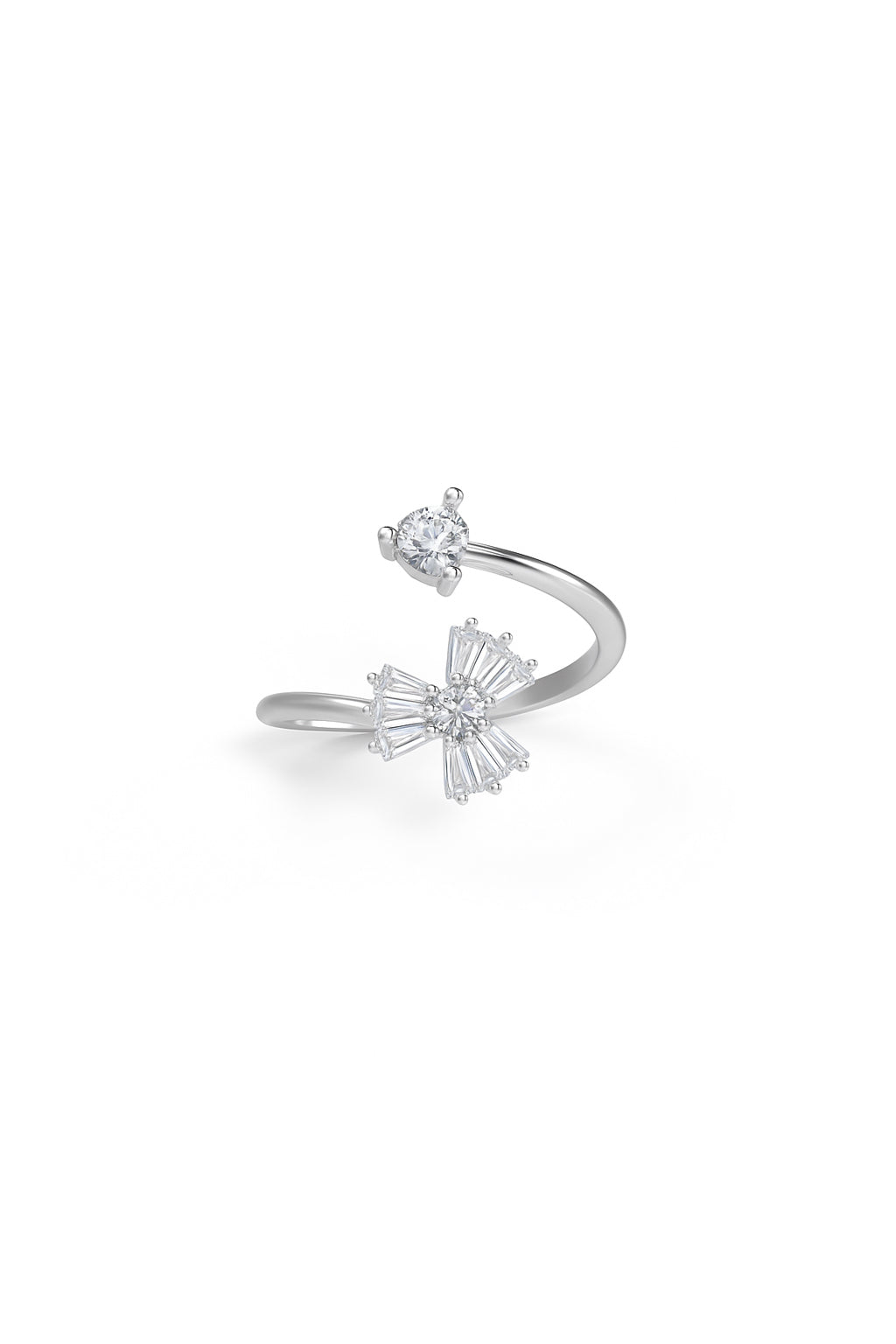 Jewello graceful silver-plated floral design and studded shimmering white stone Adjustable finger ring for women and girls.
