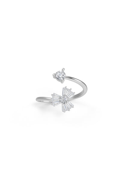 Jewello graceful silver-plated floral design and studded shimmering white stone Adjustable finger ring for women and girls.