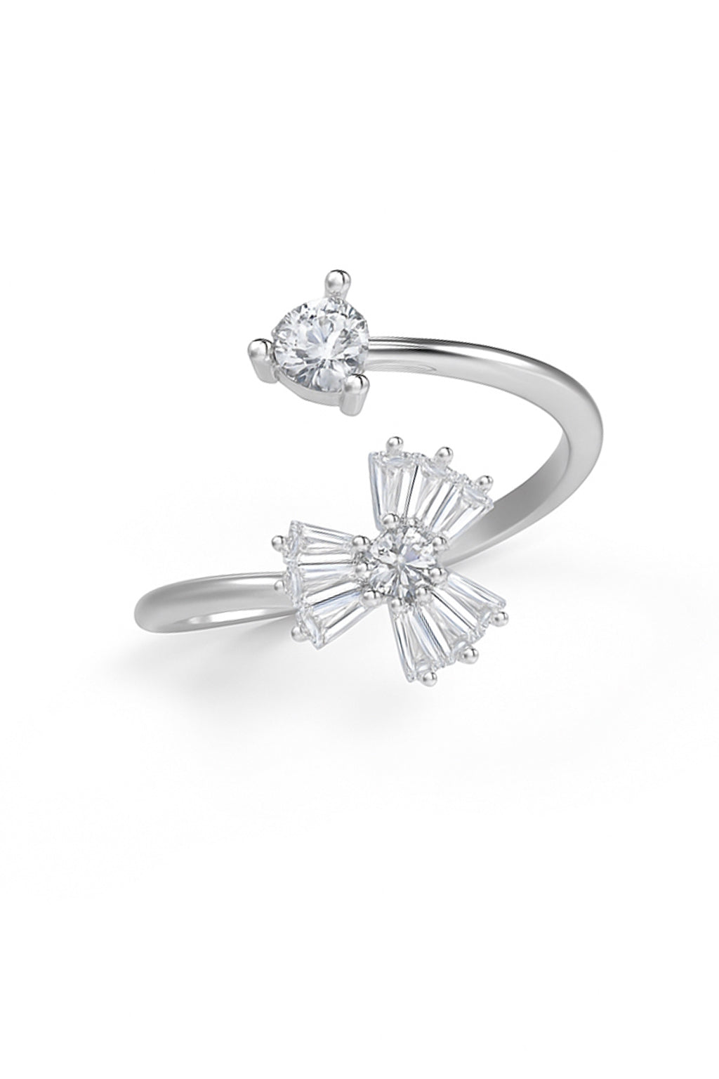 Jewello graceful silver-plated floral design and studded shimmering white stone Adjustable finger ring for women and girls.